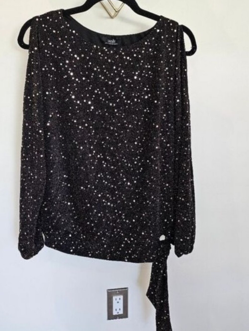 Wallis Cold Open Shoulder Side Tie Rose Gold Sequin Burgandy Wine Top Sz Medium